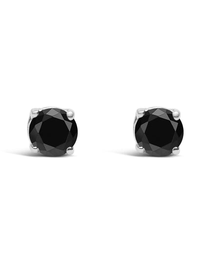 .925 Sterling Silver Black Diamond Solitaire Stud Earrings (Black Color, I2-I3 Clarity)