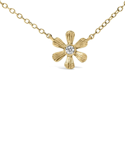 10K Yellow Gold 1/8 Cttw Diamond Floral Station Chain Necklace (I-J Color, I1-I2 Clarity)