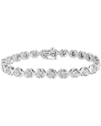 .925 Sterling Silver 1/4 Cttw Miracle Set Diamond "X" Link Bracelet (I-J Color, I3 Clarity) - 7.25"