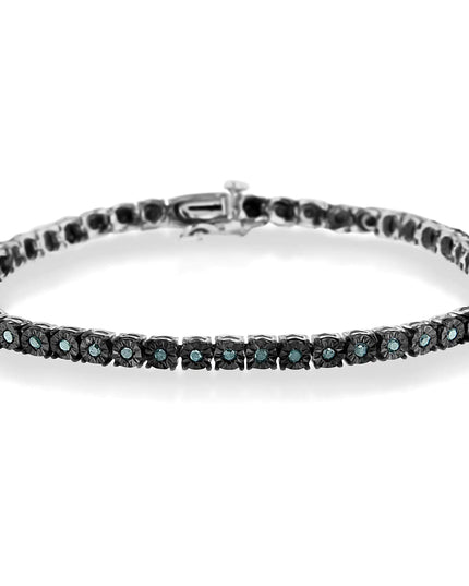 Black Rhodium Plated .925 Sterling Silver 1.0 Cttw Diamond Miracle Tennis Bracelet (Enhanced Blue Color, I3 Clarity) - 7"