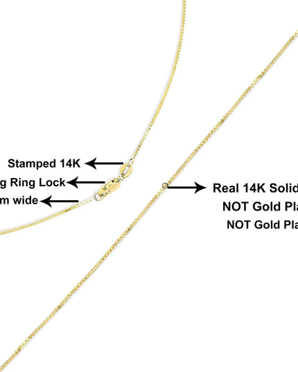 Unisex Solid 14K Gold 0.75mm Classic Box Chain Necklace