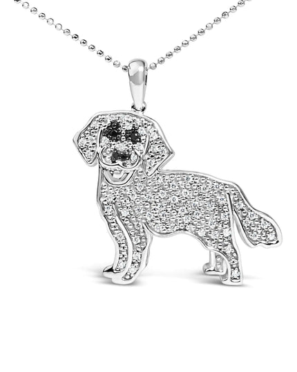 .925 Sterling Silver 1/3 Cttw White and Black Diamond  Labrador Retriever Dog Pendant Necklace (I-J Color, I2-I3 Clarity) - 18" Inches