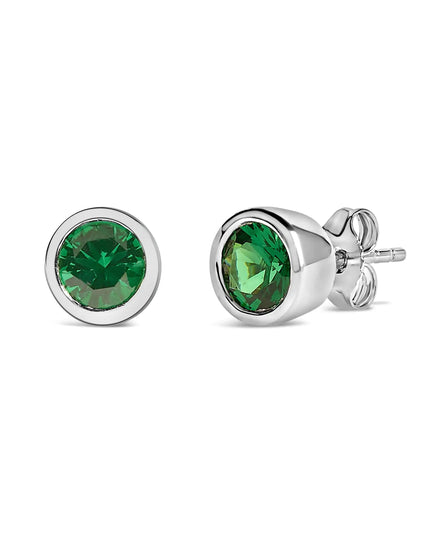 .925 Sterling Silver 6MM Bezel Set Created Gemstone Solitaire Stud Earrings