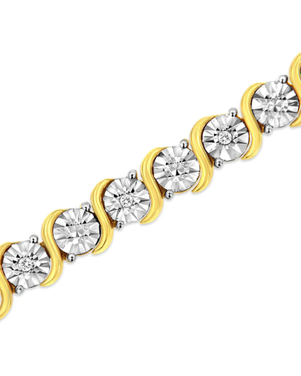 .925 Sterling Silver 1/10 Cttw Diamond Round Miracle Plate and "S" Link Tennis Bracelet (I-J Color, I2- I3 Clarity) - 7"