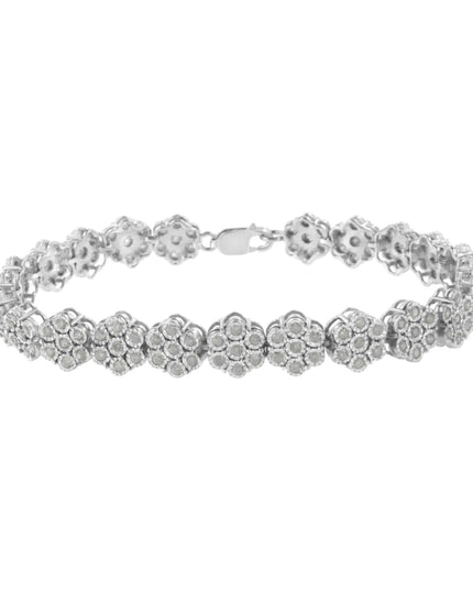 .925 Sterling Silver 2.0 cttw Diamond 7 Stone Floral Cluster Link Bracelet (I-J Color, I3 Clarity) -7.25"