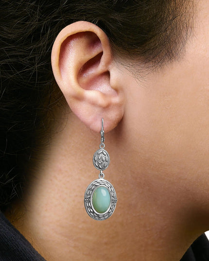 .925 Sterling Silver Chalcedony Diamond Accent Drop and Dangle Earring (K-L Color, I1-I2 Clarity)
