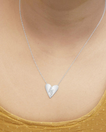 .925 Sterling Silver Diamond Broken Heart Pendant Necklace (H-I Color, I1-I2 Clarity) - 18" Inches