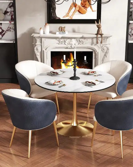 Round Dining Table White/gold 80cm Diameter