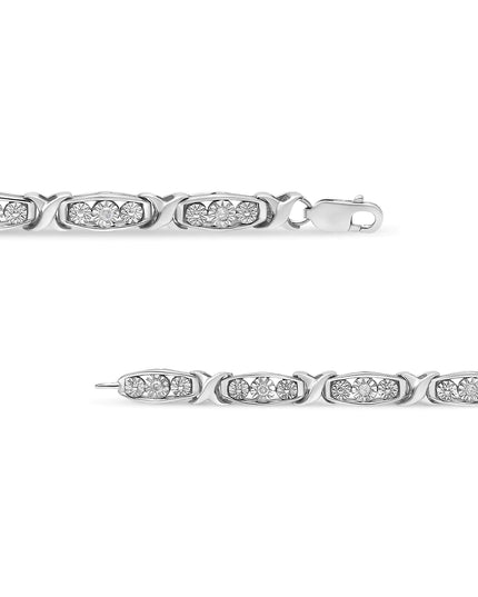 .925 Sterling Silver 1/10 Cttw Diamond Miracle Set 3 Stone Link Bracelet (I-J Color, I2-I3 Quality) - 7.25" Inches