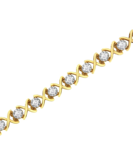 10K Yellow Gold Plated Sterling Silver 1 cttw Diamond Link Bracelet (J-K Clarity, I1-I2 Color) - Size 7"