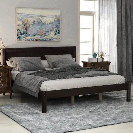 Queen Platform Bed Frame, Wood Slat Support, Espresso