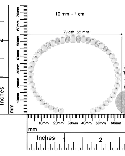 .925 Sterling Silver 1/4 Cttw Diamond Rondelle Graduated Ball Bead Cuff Bangle Bracelet (I-J color, I2-I3 clarity) - Fits wrists up to 7 1/2 inches