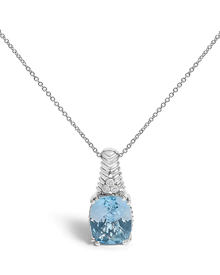 .925 Sterling Silver Blue Topaz and Diamond Accent Textured Pendant Necklace - 18" Inches