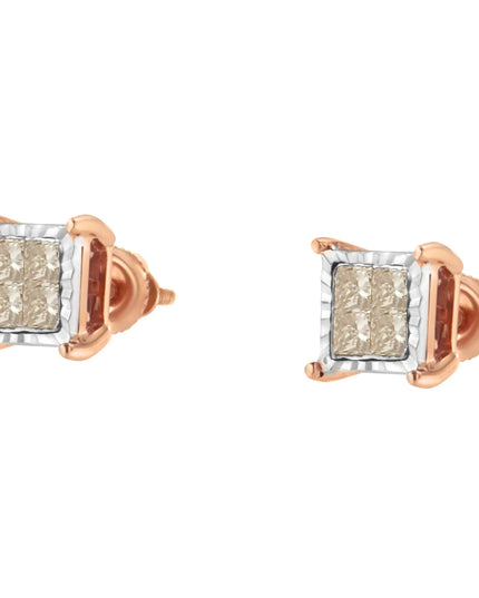 10K Two-Toned Princess-Cut Composite Diamond Stud Earrings (1/2 cttw, J-K Color, I1-I2 Clarity)