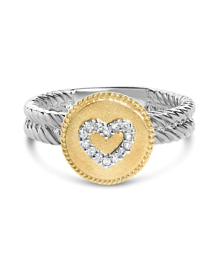 18K Yellow Gold Plated .925 Sterling Silver Diamond Heart Ring with Satin Finish (I-J Color, SI1-SI2 Clarity)