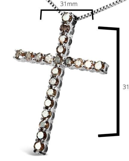 .925 Sterling Silver 1.0 Cttw Champagne Diamond Gold Cross Pendant Necklace for Women (Champagne Color, I1-I2 Clarity)- 18 inch