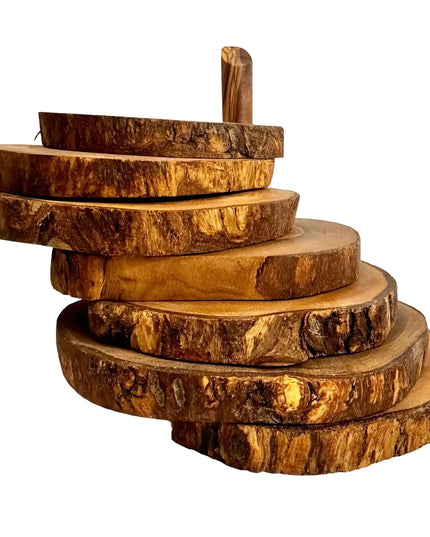 Olive Wood Coaster Set with Holder - 7 Pcs