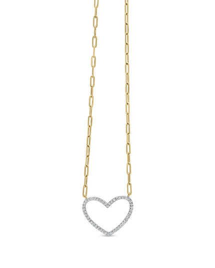 14K Yellow Gold Plated .925 Sterling Silver 1/4 Cttw Diamond Open Heart with Paperclip Chain Pendant Necklace (I-J Color, I2-I3 Clarity) - 18" Inches