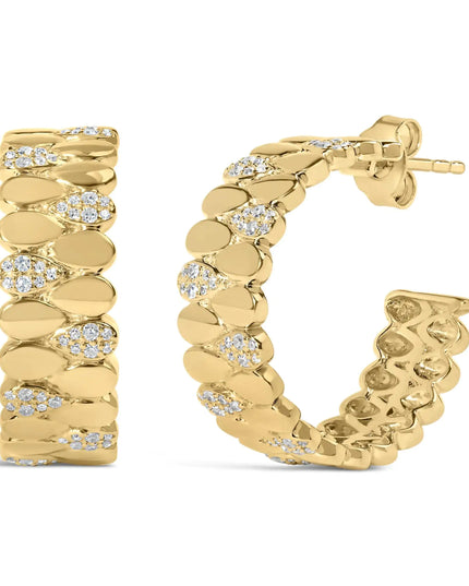 14K Yellow Gold Plated .925 Sterling Silver 3/8 Cttw Diamond Pave Pear Link J Hoop Earrings (H-I Color, I1-I2 Clarity)