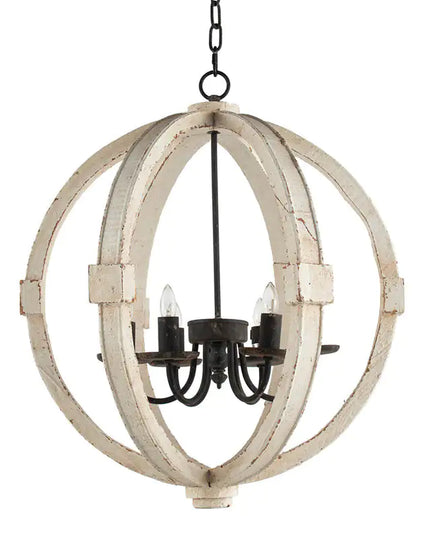 6 - Light Wood Chandelier With Adjustable Chain For Kitchen, Dining Hall Entrance, Bulb Not Included