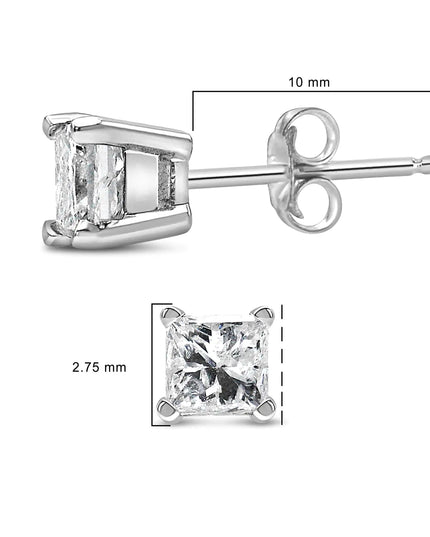14K White Gold Princess Cut Lab-Grown Diamond Solitaire Stud Earrings (F-G Color, VS2-SI1 Clarity)