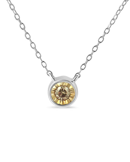 .925 Sterling Silver 1/5 Cttw Bezel Set Champagne Diamond Solitaire 18" Pendant Necklace (K-L Color, I1-I2 Clarity)