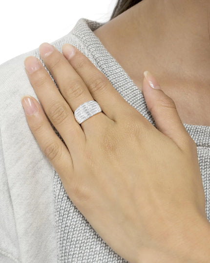 .925 Sterling Silver 1.0 Cttw Baguette-Cut Diamond 6-Row Channel Set Domed Tapered Cocktail Fashion Ring (H-I Color, I2-I3 Clarity)