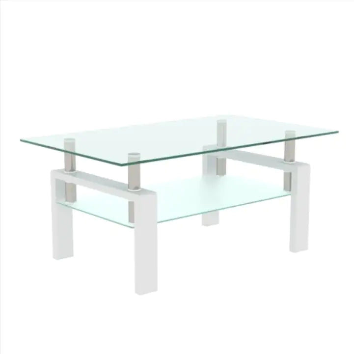 Sleek Modern White Coffee Table with Clear Glass Top – Stylish Center & Side Table for Living Room Furniture