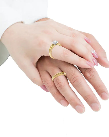 14K Yellow Gold Plated .925 Sterling Silver 1/5 Cttw Diamond Halo and Milgrain Finish Engagement Ring Bridal Set (I-J Color I3 Clarity)