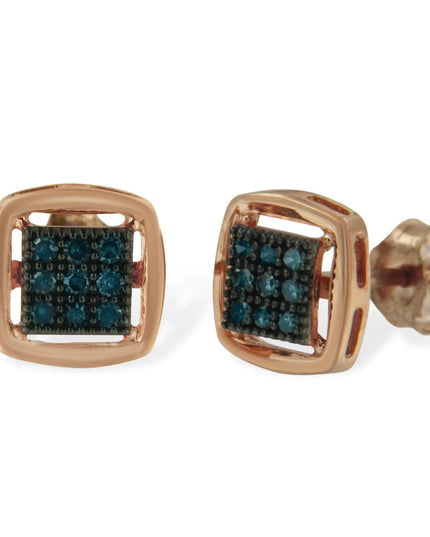 Rose Plated Sterling Silver Rose Cut Treated Diamond Stud Earring (0.25 cttw, Blue Color, I2-I3 Clarity)