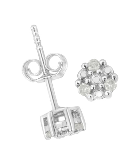 .925 Sterling Silver 1/10 cttw Prong Set Round-Cut Trio Diamond Stud Earrings (I-J Color, I3 Clarity)