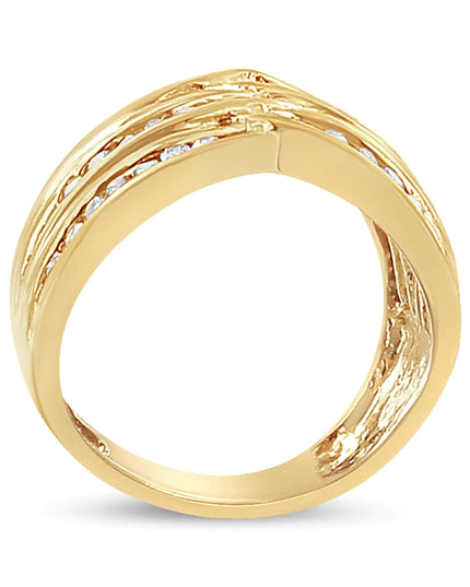 10K Yellow Gold Plated .925 Sterling Silver 1 1/2 Cttw Diamond Channel Band (Champagne Color, I2-I3 Clarity) Ring