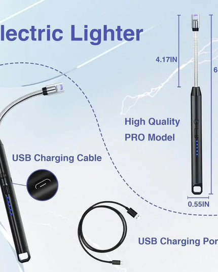 USB Rechargeable Electric Arc BBQ Lighter - Black