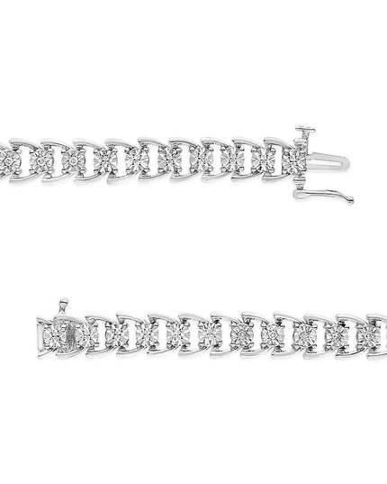 .925 Sterling Silver 1/4 Cttw Miracle Set Round Diamond Composite Open Linked Composite Line Bracelet (I-J Color, I3-Promo Clarity) - 7.5"