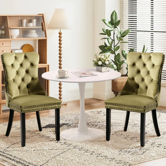 SoarTalent 3-Piece Round Dining Set – 31.5" White Table with 2 Olive Green Velvet Upholstered Chairs – Perfect for Kitchen, Dining Room, and Small Spaces