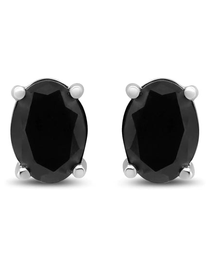 .925 Sterling Silver Prong Set Treated Black Oval Diamond Stud Earring (Black Color, I2-I3 Clarity)