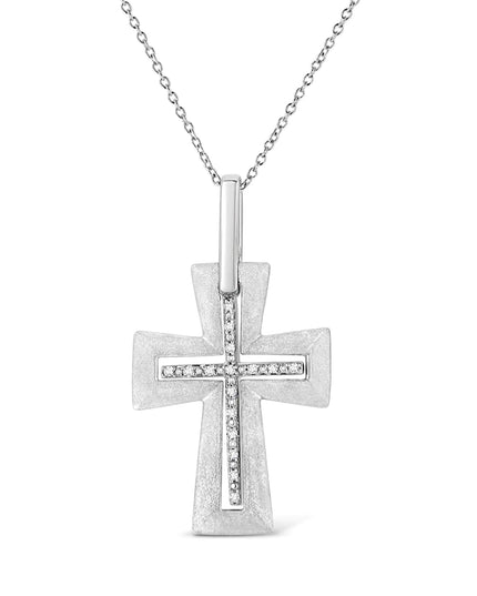 .925 Sterling Silver Prong-Set Diamond Accent Cross 18" Pendant Necklace (I-J Color, I1-I2 Clarity)