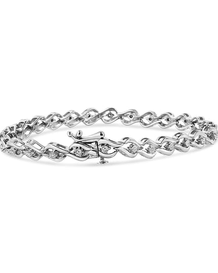 .925 Sterling Silver 1/10 Cttw Round-Cut Diamond Links of Flame Bracelet (I-J Color, I3) - 7.25"