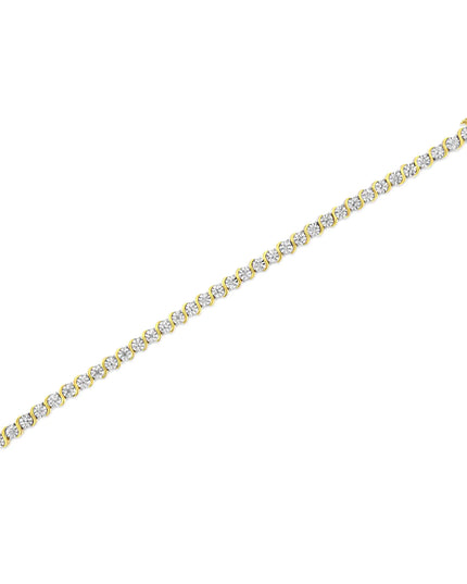.925 Sterling Silver 1/10 Cttw Diamond Round Miracle Plate and "S" Link Tennis Bracelet (I-J Color, I2- I3 Clarity) - 7"