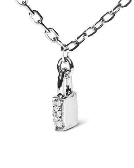 .925 Sterling Silver 1/4 Cttw Diamond Lock Pendant Necklace with Paperclip Chain (H-I Color, SI2-I1 Clarity)