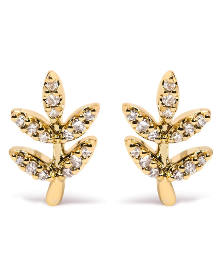 10K Yellow Gold 1/10 Cttw Diamond Accented Leaf and Branch Stud Earrings (H-I Color, I1-I2 Clarity)