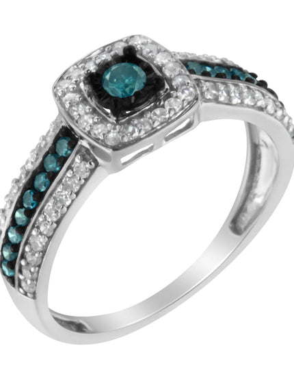 .925 Sterling Silver Treated Blue Miracle-Set Diamond Engagement Ring (1/2 Cttw, J-K Color, I1-I2 Clarity)