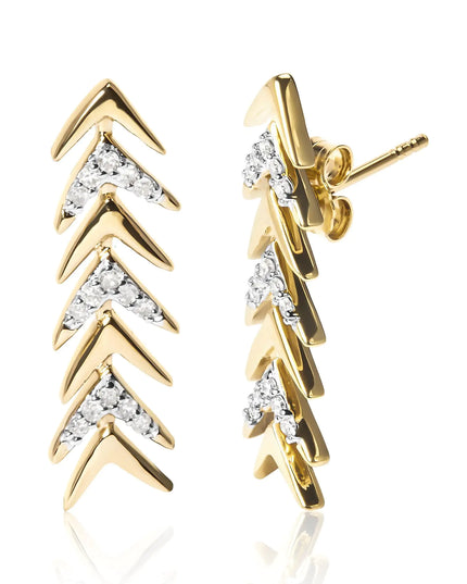 18K Yellow Gold Plated .925 Sterling Silver 1/5 Cttw Diamond Chevron Arrow Stud Earring (I-J Color, I2-I3 Clarity)