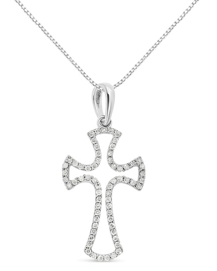 .925 Sterling Silver 1/3 Cttw Diamond Framed Open Cross 18" Pendant Necklace (J-K Color, I2-I3 Clarity)