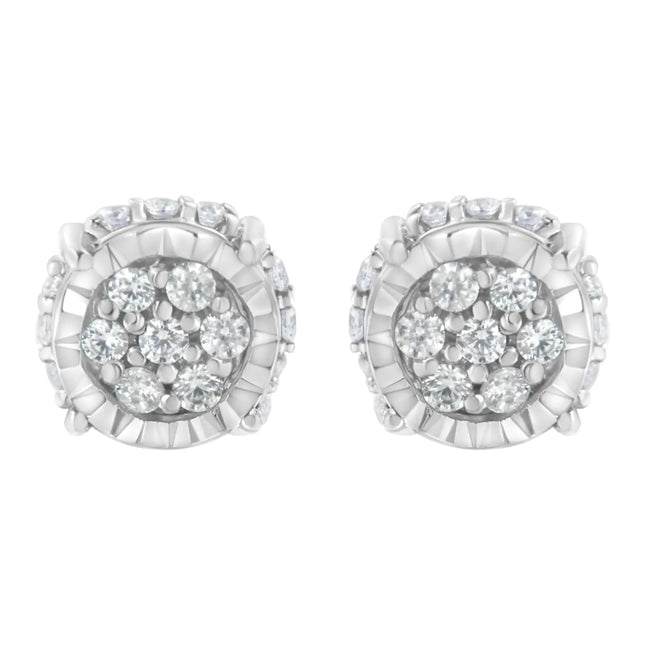 .925 Sterling Silver 1/3 cttw Round-cut Diamond Floral Stud Earring (I-J Clarity, I3 Color)