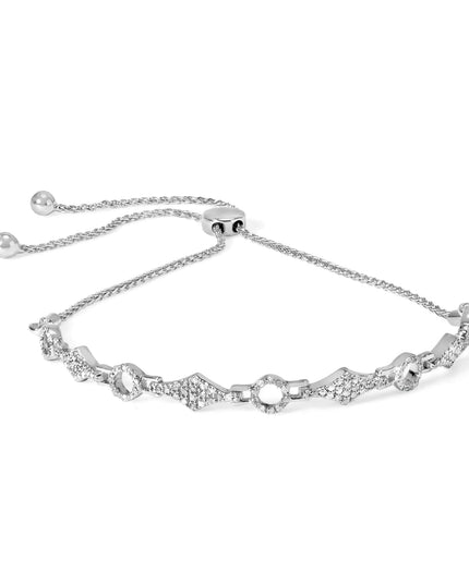.925 Sterling Silver 1/2 Cttw Diamond Alternating Circle and Kite Link Adjustable Bolo Bracelet (I-J Color, I3 Clarity) - 4" to 10" Inches