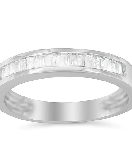 .925 Sterling Silver 1/3 Cttw Baguette Cut Diamond Channel Set Stackable Wedding Ring (H-I Color, I1-I2 Clarity)