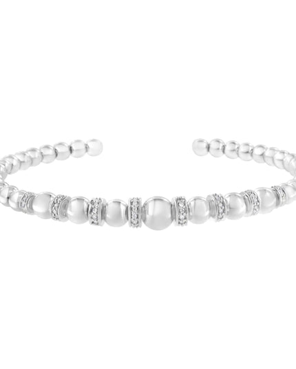 .925 Sterling Silver 1/4 Cttw Diamond Rondelle Graduated Ball Bead Cuff Bangle Bracelet (I-J color, I2-I3 clarity) - Fits wrists up to 7 1/2 inches