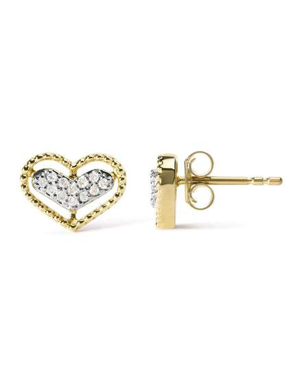 10K Yellow Gold 1/10 Cttw Diamond Heart and Beaded Halo Stud Earrings (I-J Color, I1-I2 Clarity)
