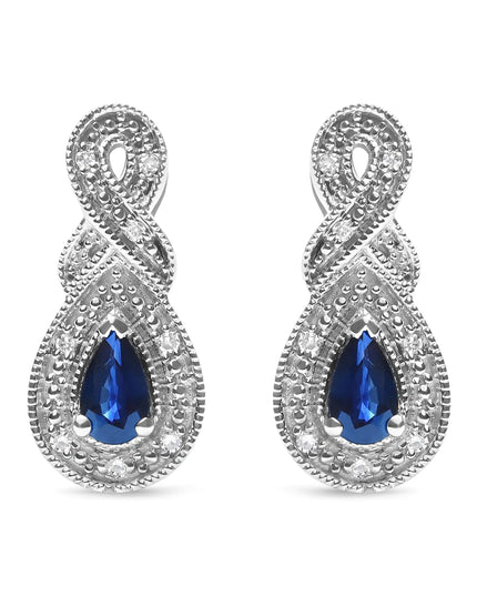 .925 Sterling Silver 4.5 x 3mm Pear Sapphire Gemstone and Diamond Accent Infinity Drop Stud Earrings (H-I Color, SI1-SI2 Clarity)